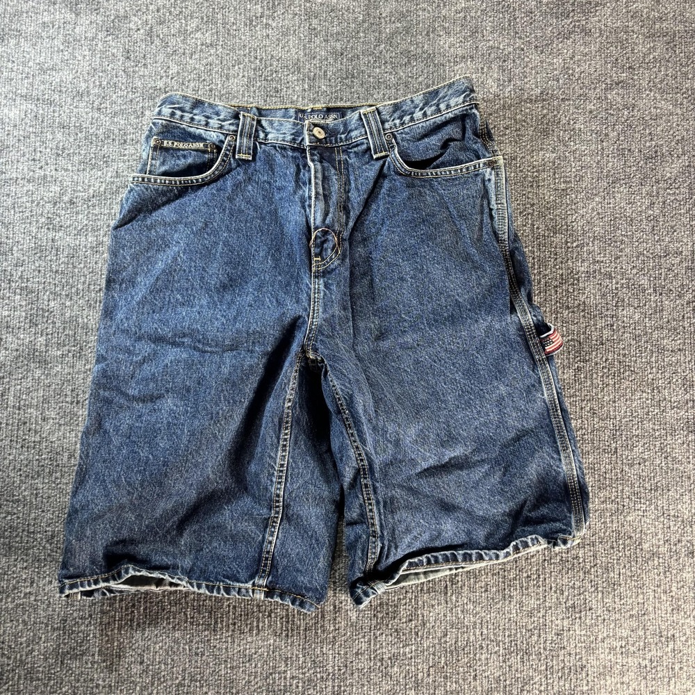 U.S. Polo Assn Cargo Shorts Mens 32 Blue Medium Wash Denim Relaxed Fit USA Flag